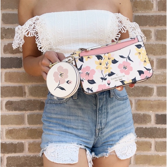 Kate Spade Staci Lily Bloom Floral Print Triple Pouch Cream Multi - Picture 2 of 5